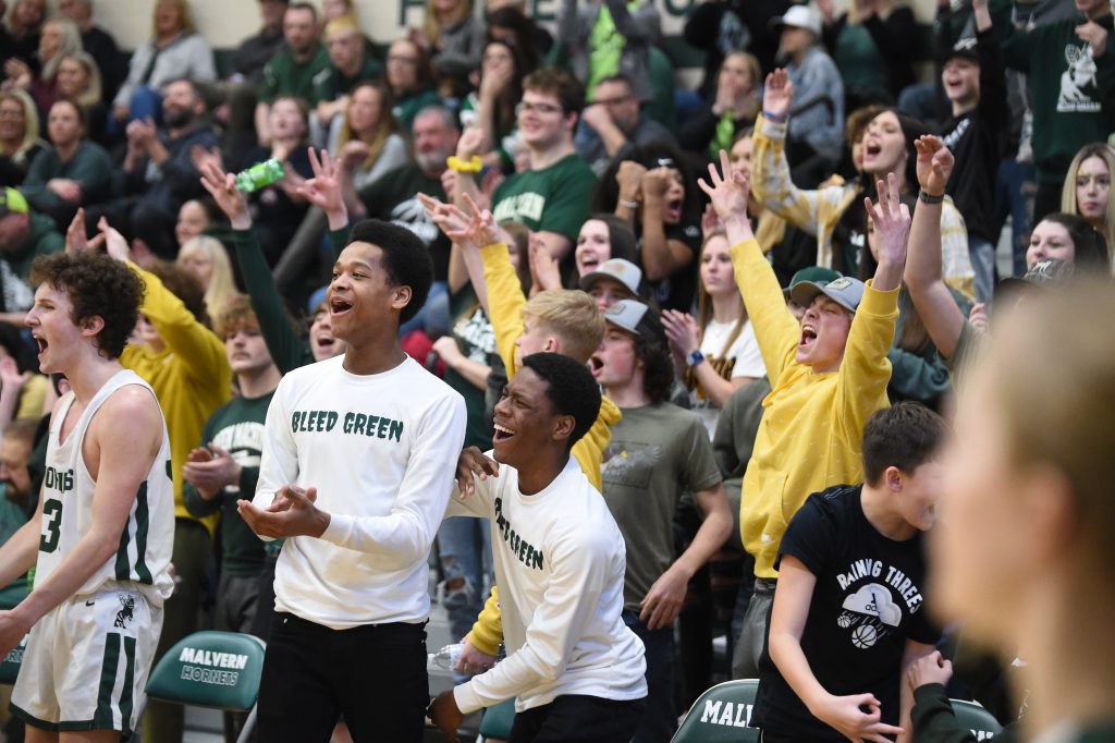 Malvern students celebrate during the Hornets' 62-33 victory over Steubenville Catholic Central in Tuesday night's Division IV East Sectional semifinal (Photo: Jordan Miller/JMN Sports).