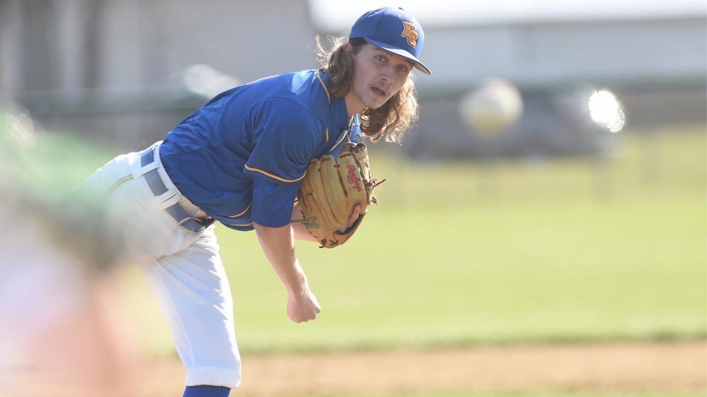 East Canton's Trevor Deutschman throws a pitch in the Hornets' baseball game against Malvern on Tuesday, April 12, 2022 (JMN Sports).