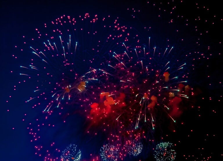amazing holiday colorful fireworks display on celebration, showing. festive beauty firework