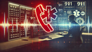 dall·e 2025 03 20 11.16.46 a digital graphic depicting a 911 emergency call concept. the image features a red emergency phone icon with a glowing effect, accompanied by a dispat