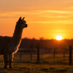 golden alpaca at sunset