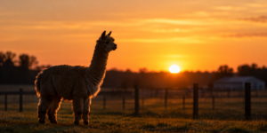 golden alpaca at sunset