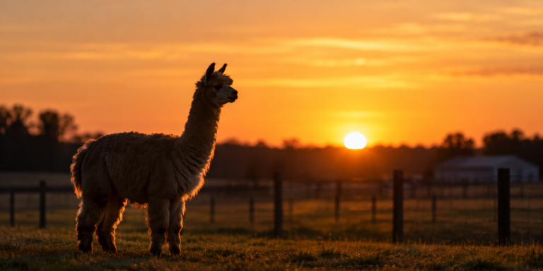 golden alpaca at sunset